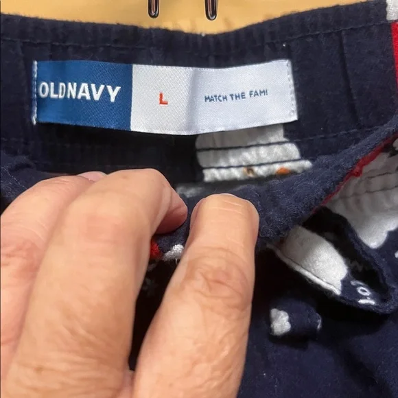 Old Navy Men’s Pajama Bottoms Flannel Navy with Santa Print Sz L - Picture 4 of 6